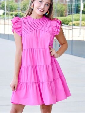 Bright Pink Ruffled Tiered Dress